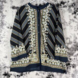 Bob Mackie‎ Top Womens Size 1X Geometric Paisley Button Up Boho Poly Stretch